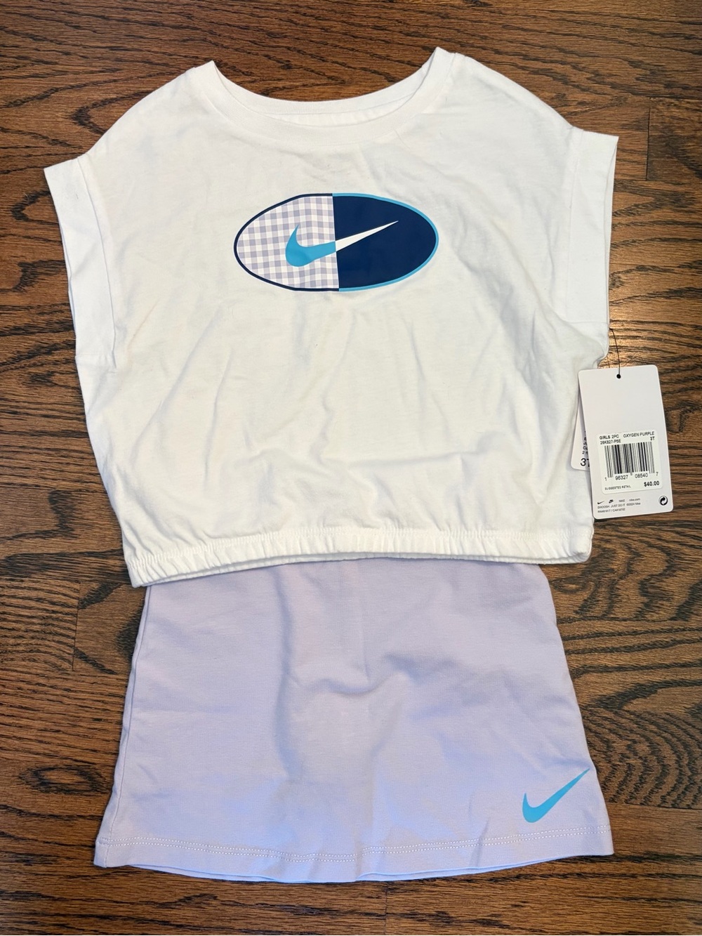 Nike White Girls 2-Piece Set with Purple Accent